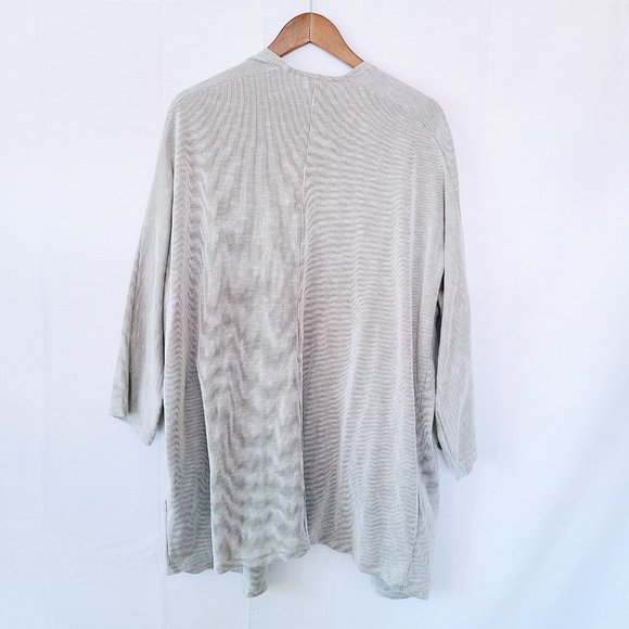 DONNI. Anthropologie Ribbed Long Line Striped Open Front Lagenlook Cardigan - Picture 6 of 10
